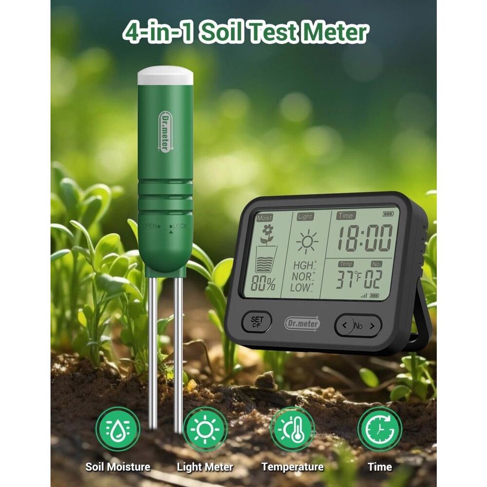 4-in-1 Wireless Soil Moisture Meter/Thermometer/Sunlight/Time,PH Paper, Water...
